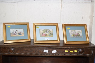 Lot 224 - Three coloured prints in gilt frames