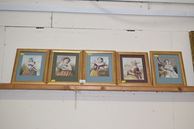 Lot 228 - Five coloured prints in gilt frames