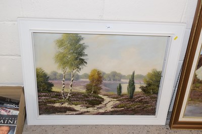 Lot 248 - Landscape view with heather and a lake beyond,...