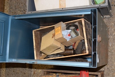 Lot 297 - Metal storage box and assorted tools