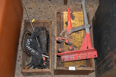 Lot 298 - Two wooden storage boxes and tools