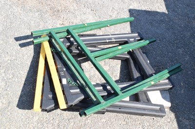 Lot 362 - Plastic folding stands, metal sawing horse and...
