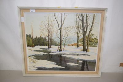 Lot 121 - E B Cooper - cottage in winter - oil on board