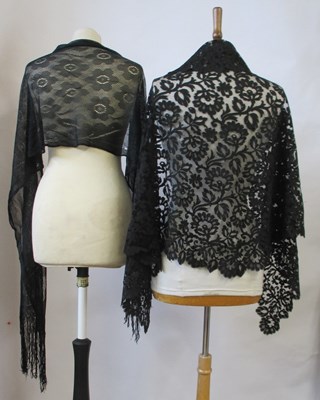 Lot 6 - Five black lace shawls, largest 190 x 190cm, (5)