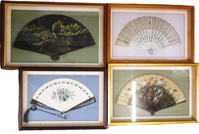 Lot 237 - Four framed fans, largest 37 x 57cm, (4)