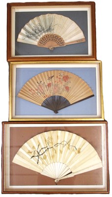 Lot 238 - Three framed fans, to include embroidered and...