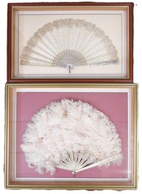 Lot 239 - Two framed fans, to include a feathered and...