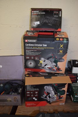 Lot 44 - A Parkside cordless circular saw x 2 together...