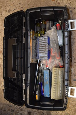 Lot 76 - A plastic toolbox containing various...