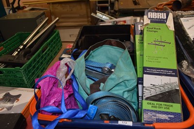 Lot 173 - Box containing roof rack clamps and various...