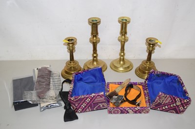 Lot 139 - Group of various brass candlesticks and other...