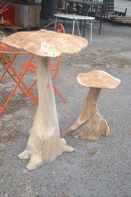 Lot 182 - Pair of large carved wooden decorative Mushrooms