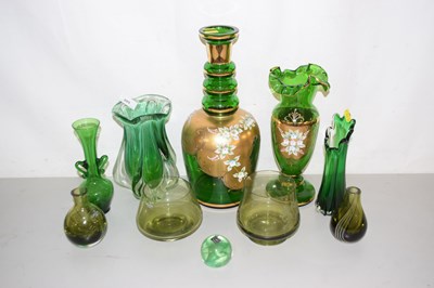 Lot 205 - A collection of various green and gilt glass...