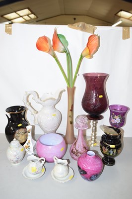 Lot 212 - Mixed Lot: Various vases, coloured glass wares,...