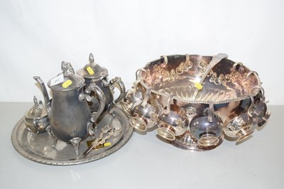 Lot 213 - A silver plated punch bowl with cups and ladle...