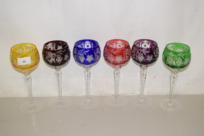 Lot 48 - Set of six coloured hock glasses