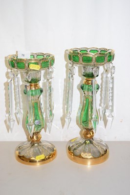 Lot 76 - A pair of modern glass lustre vases with gilt...