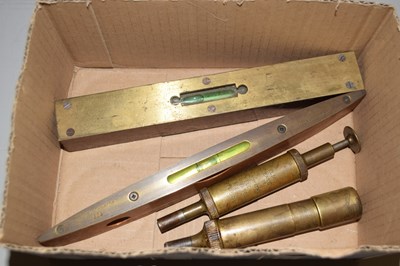 Lot 94 - Box of spirit levels and other items