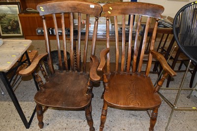 Lot 286 - Two elm seated Windsor kitchen chairs of...