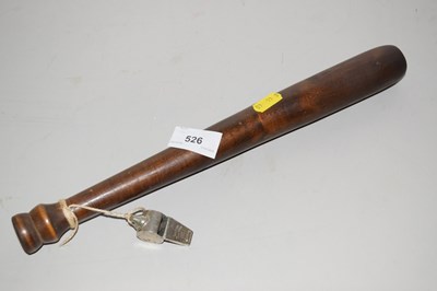 Lot 526 - Vintage Police truncheon and whistle