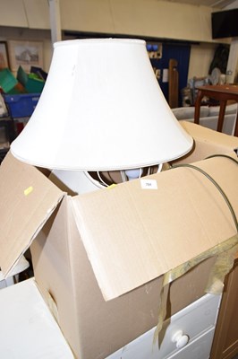 Lot 791 - Box containing a pair of lamp bases and shades
