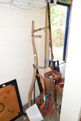 Lot 892 - Vintage scythe hook together with a wood saw...
