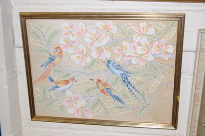 Lot 265 - A modern Oriental study on fabric, birds...