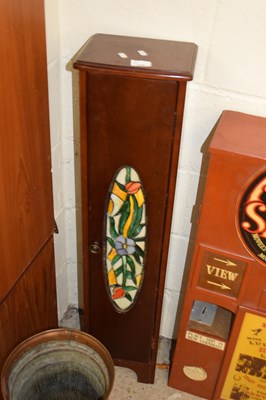 Lot 310 - NARROW DARK WOOD FINISH CABINET WITH COLOURED...