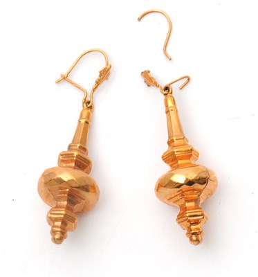 Lot 102 - A pair of gold earrings, the unmarked moulded...