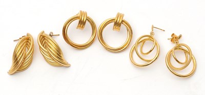 Lot 107 - Three pairs of 9ct earrings: including a pair...