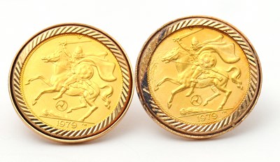 Lot 87 - A pair of 9ct mounted Isle of Man half...