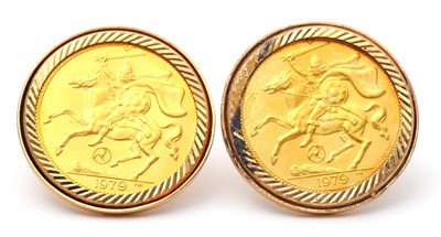 Lot 87 - A pair of 9ct mounted Isle of Man half...