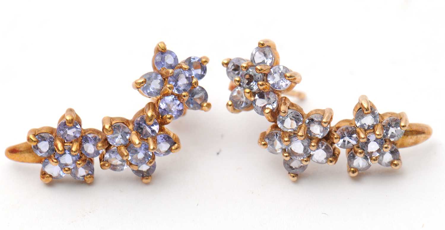 Lot 50 - A pair of 9ct tanzanite cluster earrings,...