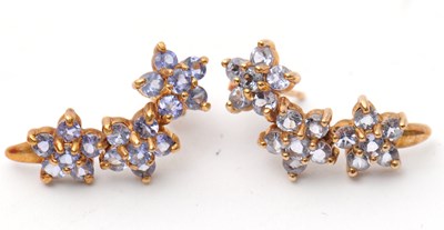 Lot 50 - A pair of 9ct tanzanite cluster earrings,...