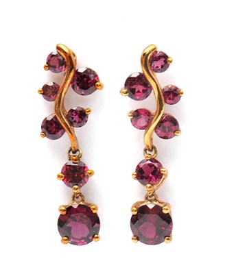 Lot 81 - A pair of 9ct garnet earrings, set with round...