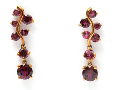 Lot 81 - A pair of 9ct garnet earrings, set with round...