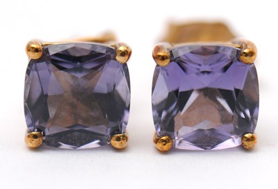 Lot 64 - A pair of 9ct iolite earstuds, 6.5 x 6.5mm,...