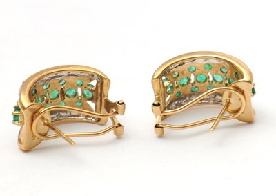 Lot 54 - A pair of 9ct emerald and diamond earrings,...