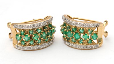 Lot 54 - A pair of 9ct emerald and diamond earrings,...