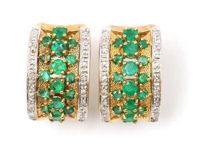 Lot 54 - A pair of 9ct emerald and diamond earrings,...