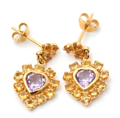 Lot 80 - A pair of 9ct amethyst and citrine earrings,...