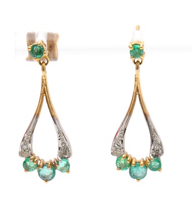 Lot 53 - A pair of 9ct emerald and diamond earrings,...