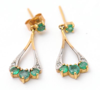 Lot 53 - A pair of 9ct emerald and diamond earrings,...