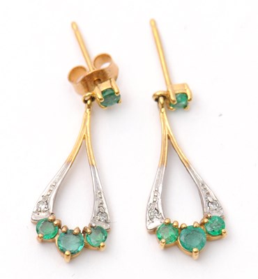 Lot 53 - A pair of 9ct emerald and diamond earrings,...