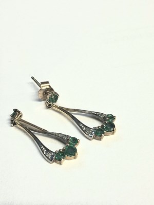 Lot 53 - A pair of 9ct emerald and diamond earrings,...