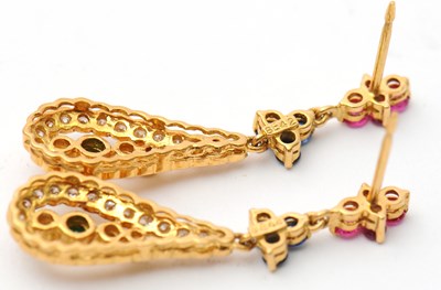 Lot 58 - A pair of multi gemset earrings: with trio's...