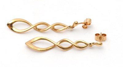 Lot 95 - A pair of 9ct earrings, the tapering two...