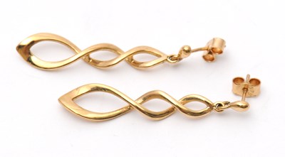 Lot 95 - A pair of 9ct earrings, the tapering two...