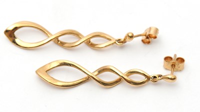 Lot 95 - A pair of 9ct earrings, the tapering two...