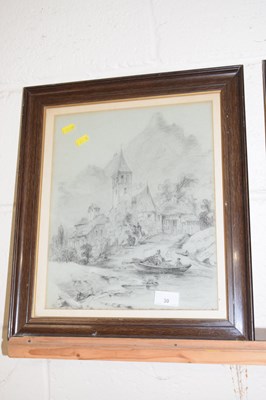 Lot 30 - Monochrome study of a continental river scene